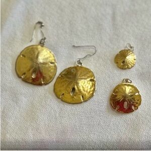 Gold Sand Dollar Earrings and Pendant Set